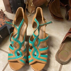 Bcbgeneration cork and turquoise heels. Originally $115